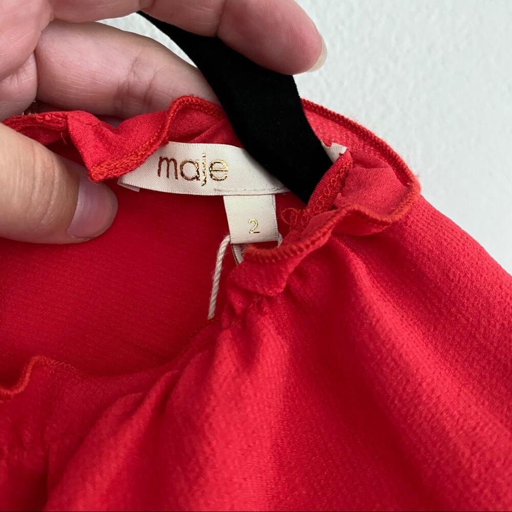 NWT maje Lierro Ruffle Overlay Rouge Top Size Medium - Picture 11 of 14